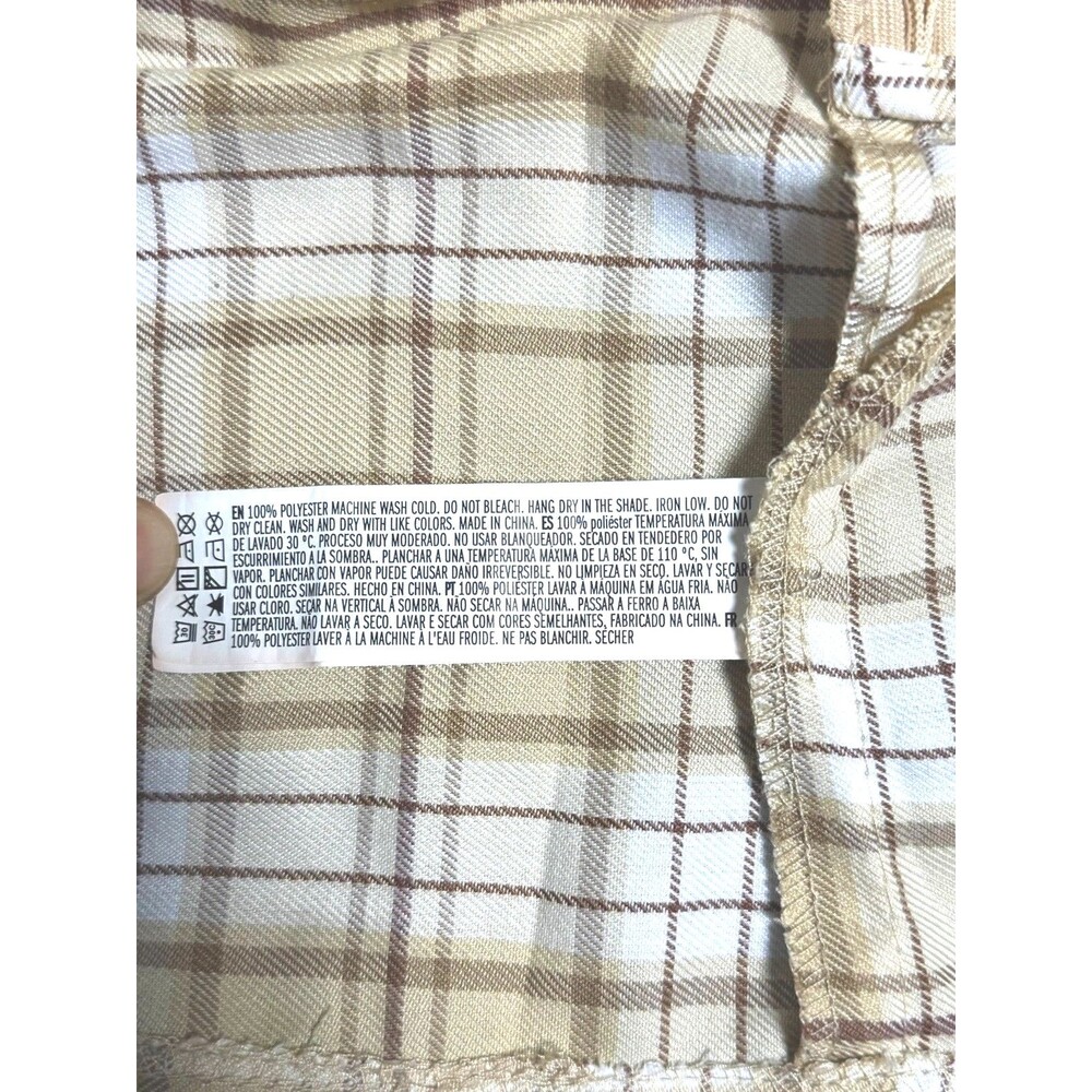 Beige Plaid Pleated Mini Skirt M Preppy Y2K Schoolgirl Aesthetic - Picture 7 of 7